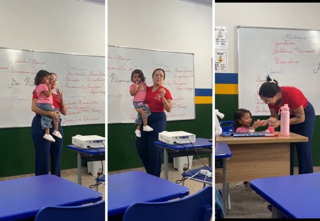 professora-cuida-da-filha-de-estudante-em-sala-e-gesto-repercute-na-web:-‘ensinar-vai-muito-alem-do-conteudo’