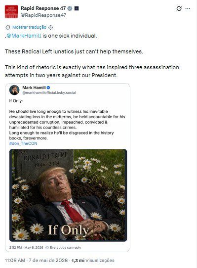 casa-branca-chama-mark-hamill-de-‘doente’-apos-ator-publicar-imagem-de-ia-de-trump-em-tumulo;-artista-apagou-post-e-se-desculpou