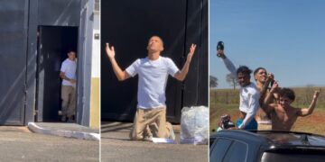 video:-buzeira-e-aplaudido-por-fas-e-se-ajoelha-para-agradecer-saida-de-presidio-no-interior-de-sp
