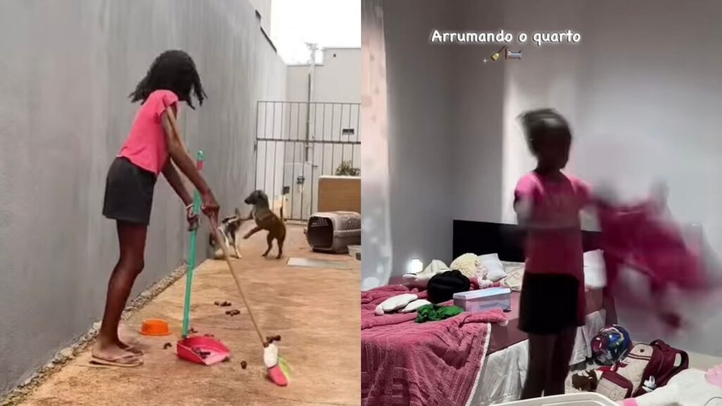 video:-menina-de-11-anos-viraliza-ao-mostrar-rotina-com-tarefas-de-casa-em-uberaba:-‘a-vida-nao-e-um-morango’,-diz-mae